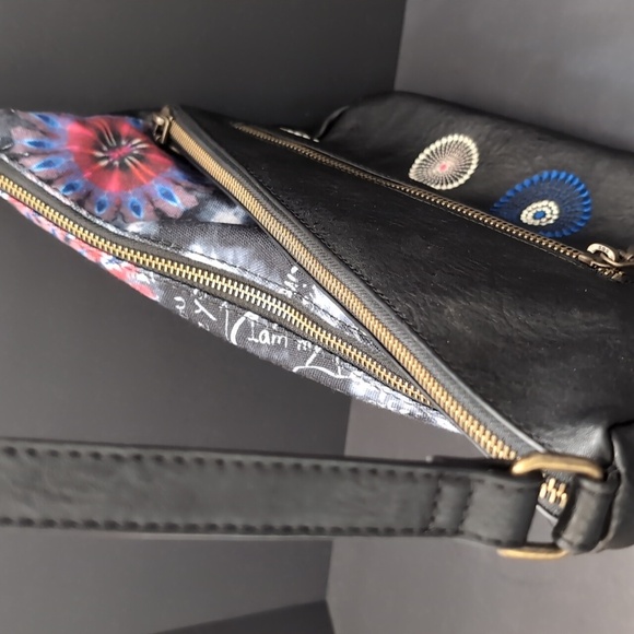Desigual Women's Asymetrical Stylish Black /Multicolor Crossbody Bag. - Picture 8 of 15